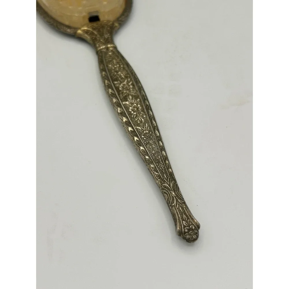 Vintage Ornate Silver Tone Floral Repousse Hair Brush Nylon Bristles Vanity